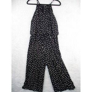 London Times Black White Polka Dot Jumpsuit Size 12 Sleeveless Wide Leg Halter R